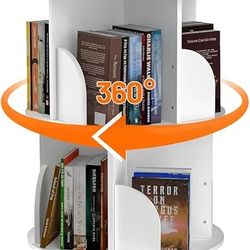 4 Tier Rotating Bookshelf Tower, 360 Degree Revolvin Bookcase,Spinning Bookshelf for Kids&Adults, Floor Standing Bookcase Storage Rack, Wood Narrow Bo