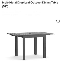 NEW IN BOX: Pottery Barn Indio Metal Drop Leaf Outdoor Dining Table (52"), 4 Chairs, and Outdoor Cover