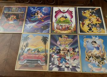 Vintage Disney 20” x 16” Posters in Matching Gold Colored Frames