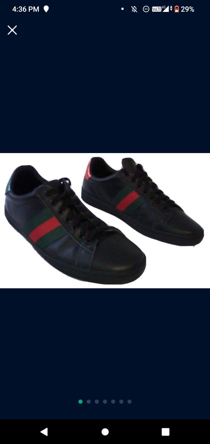 *Authentic GUCCI* Men’s ACE BLACK LEATHER Low-Top Sneakers (42944GG, Size: 11.5)