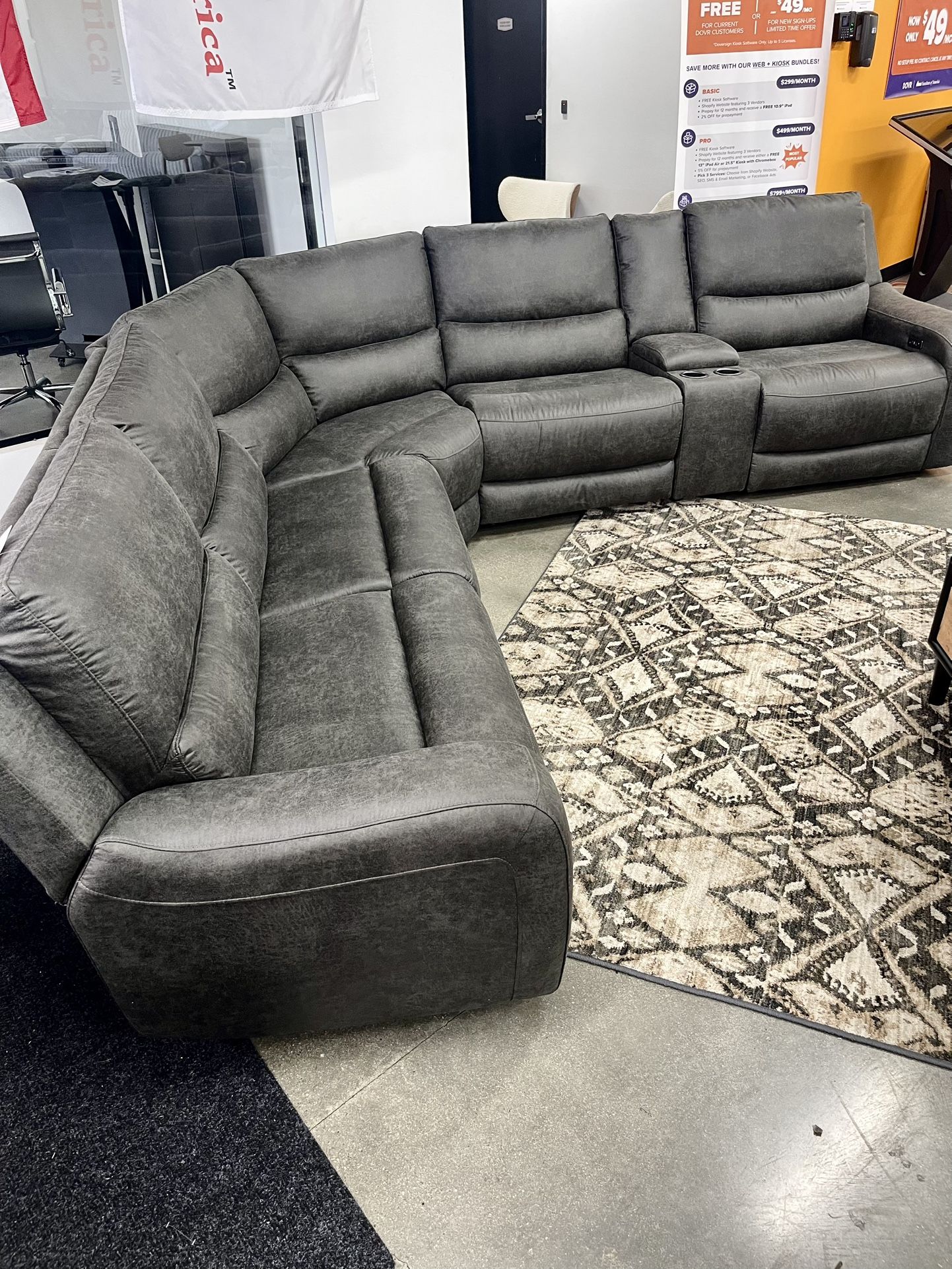 Gray Sectional Sofa With Power Reclining Seats