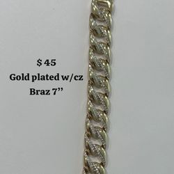 Gold Plated W/cz Bracelet 7in