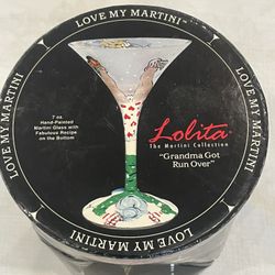Hand-painted Lolita 'Grandma Got Run Over” Holiday Christmas martini glass