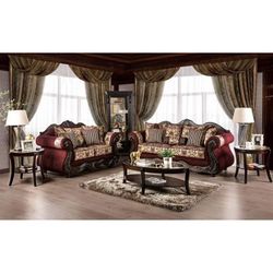 VINTAGE VICTORIAN BURGUNDY BROWN SLEIGH STYLE SOFA LOVESEAT LIVING ROOM 2 PIECE SET COUCH - SILLONES