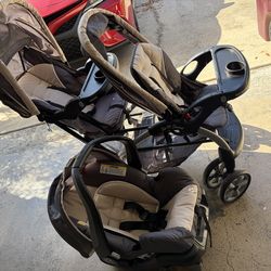 Double stroller and car seat with base