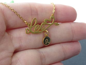 12 Constellation Zodiac Old English Letter Sign Pendant Necklace Astrology, Leo