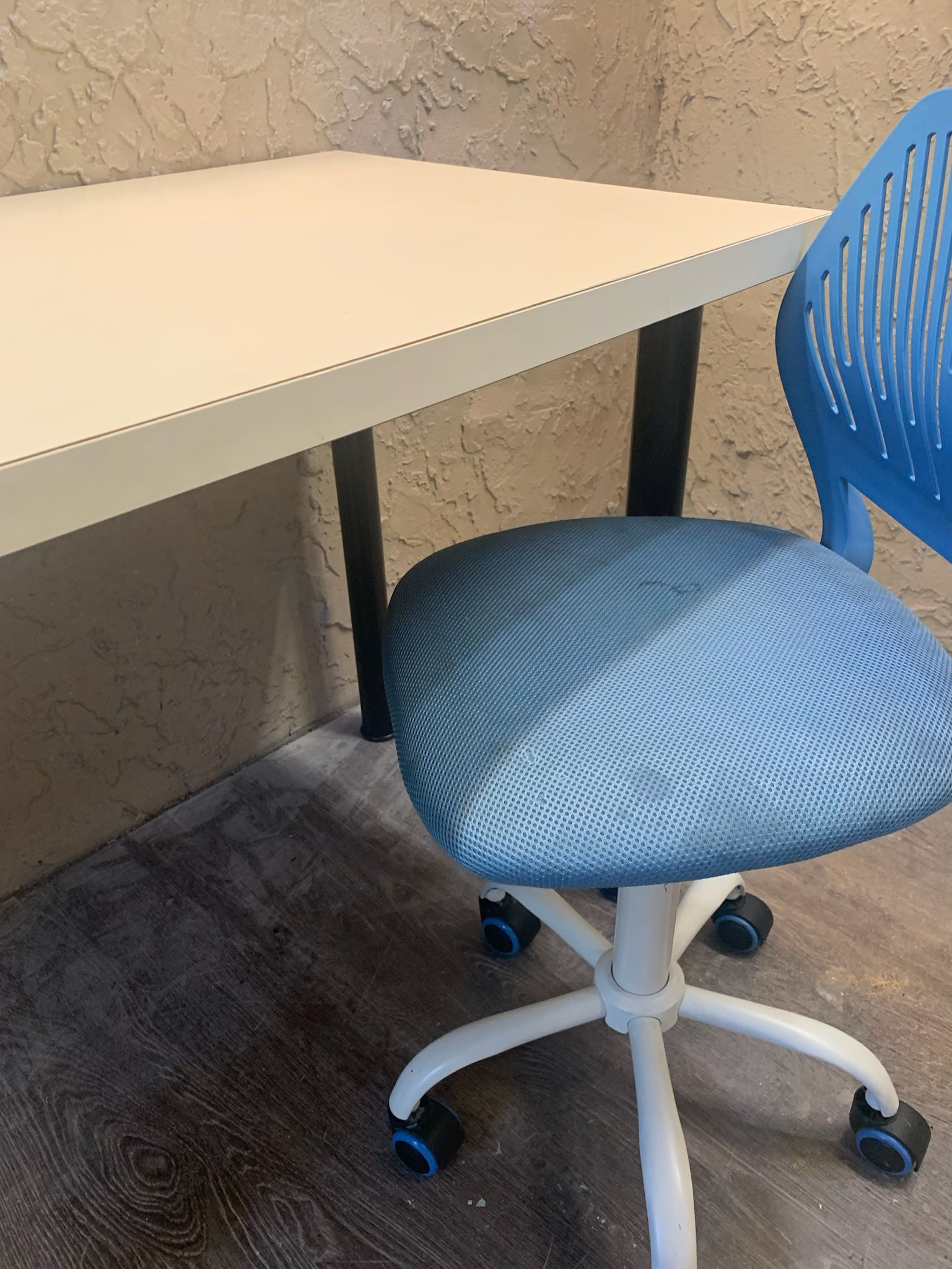 WHITE TABLE/DESK with Rolling Blue Chair