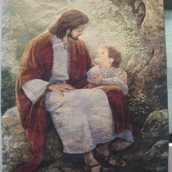 Manual Inspirational Collection 26 x 36 Inch Christian Hanging Multicolor Woven Wall Art Tapestry Décor with Finial Rod “In This light” by Greg Olsen,