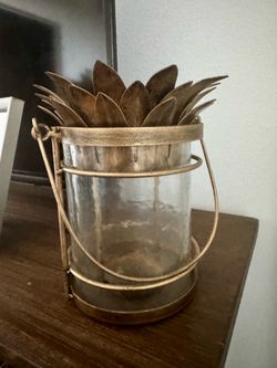 Gold Metal & Glass Leaf Lantern