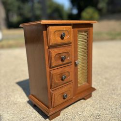 Vintage London Leather Jewelry Armoire with Music Box