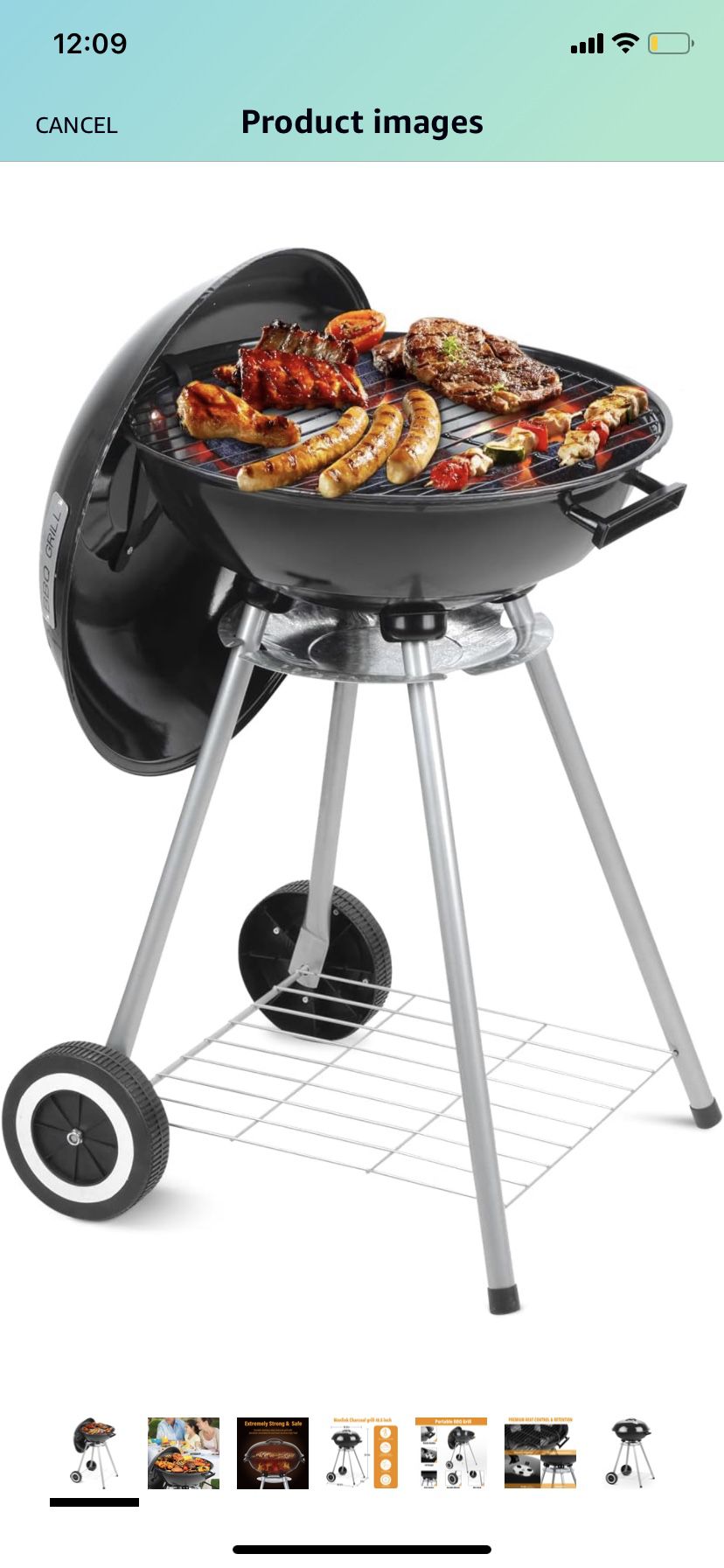 Portable Charcoal Grill, 18.5 Inch Camping BBQ Grill with Wheels for Outdoor Cooking Picnic Barbecue