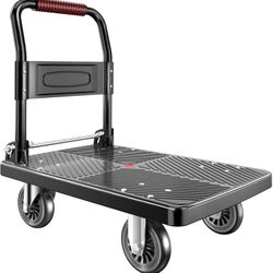Upgraded Foldable Push Cart Dolly | 780 lbs.Capacity Moving Platform Hand Truck | Foldable for Easy Storage | 5'' PU 360 Degree Swivel Silent Wheel-Bl