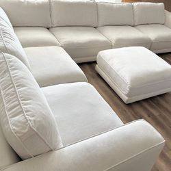 Modular Down Feather 7 Piece Sectional & Ottoman, Nomad Snow (Off White) Crypton Performance Fabric