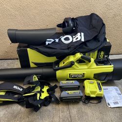 RYOBI 40V HP Brushless 100 MPH 600 CFM Cordless Leaf Blower/Mulcher/Vacuum with (2) 4.0 Ah Batteries and Charger