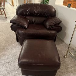 Leather Loveseat Chair and Ottoman