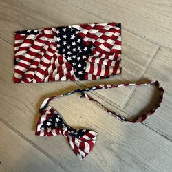 American Flag Design On Bow tie & Matching Handkerchief 