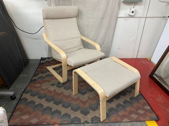 IKEA Poang Armchair in Beige w/ Ottoman