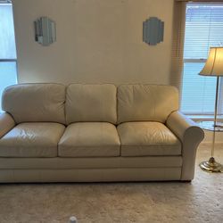 7’ Neutral Color leather Couch/Sofa-EUC