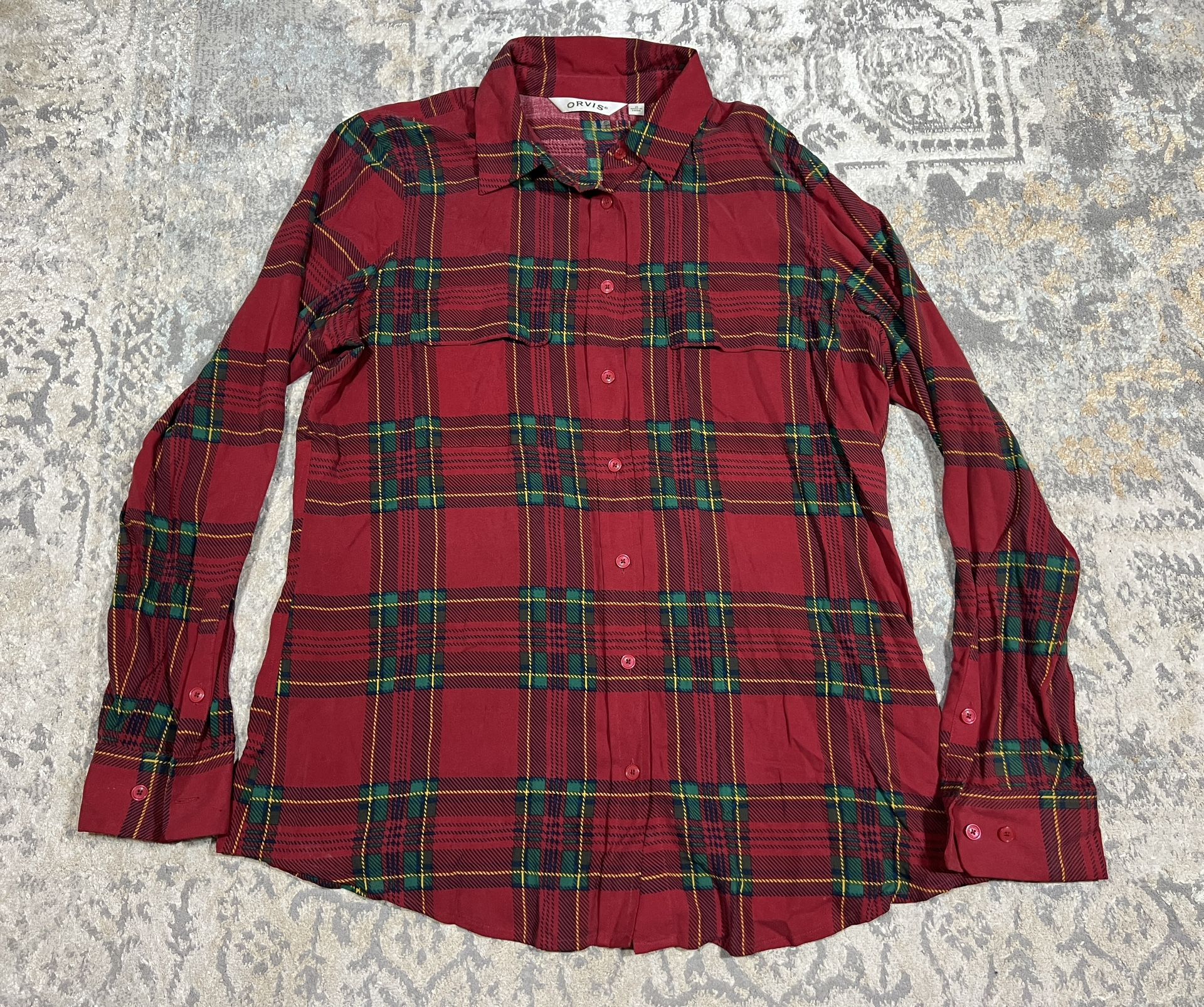 Orvis Women's size M Plaid 100% Silk Button Up Shirt Multicolor