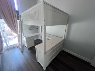 Pottery Barn Teen Beadboard Loft Bed with Desk and Drawers