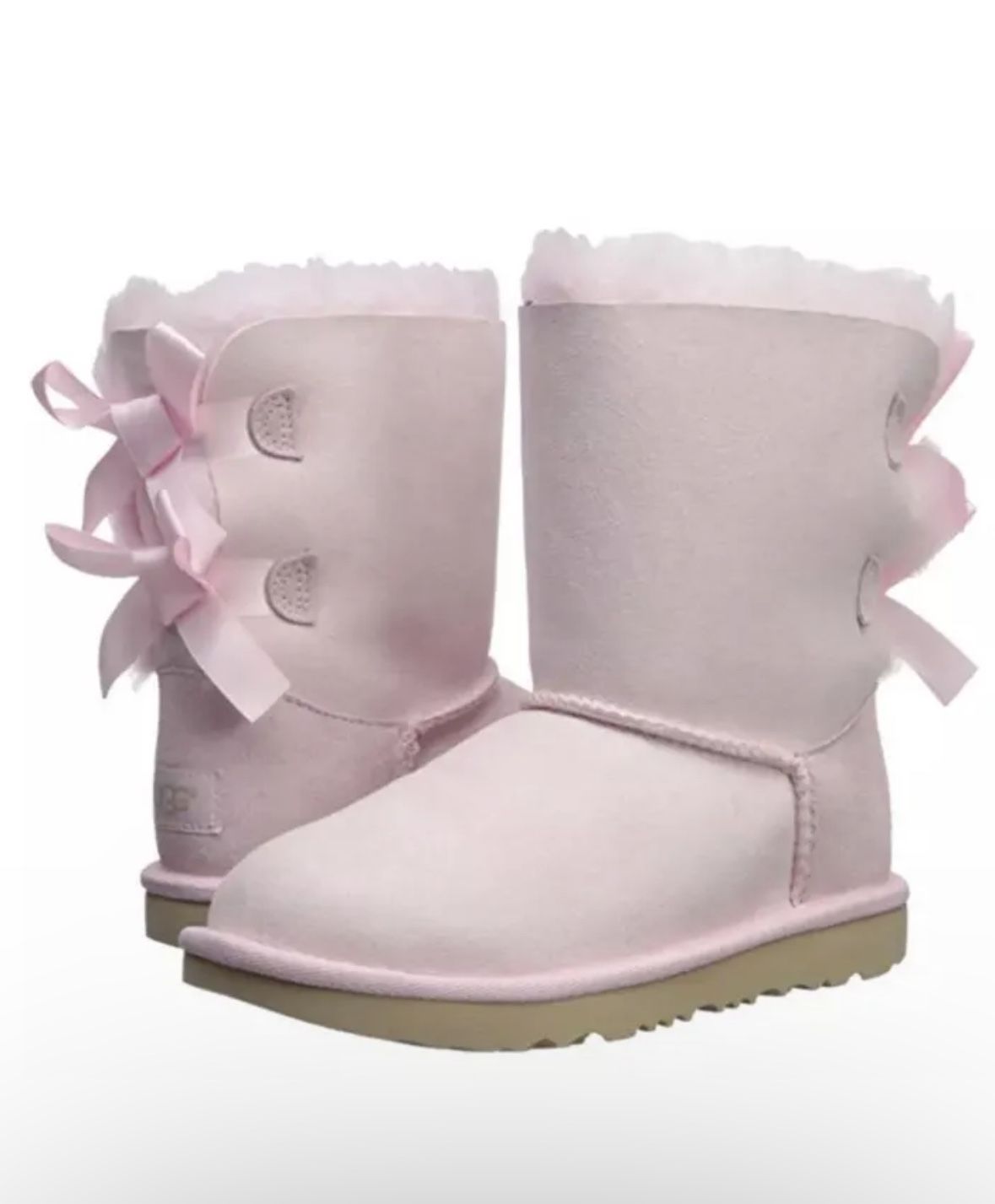 UGG GIRLS KIDS CLASSIC BAILEY BOW SHORT SEASHELL PINK BOOTS GIRL SIZE 2
