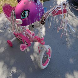 Princess Disney girls bike 12" with training wheels helmet doll carrier 