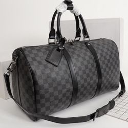 Black And Gray Checkered Duffle Bag 