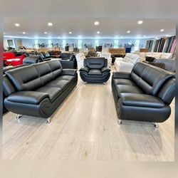 Black Leather Sofa Loveseat and Chair Set