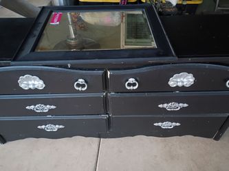 Black Dresser with Mirror and Silver Hardware