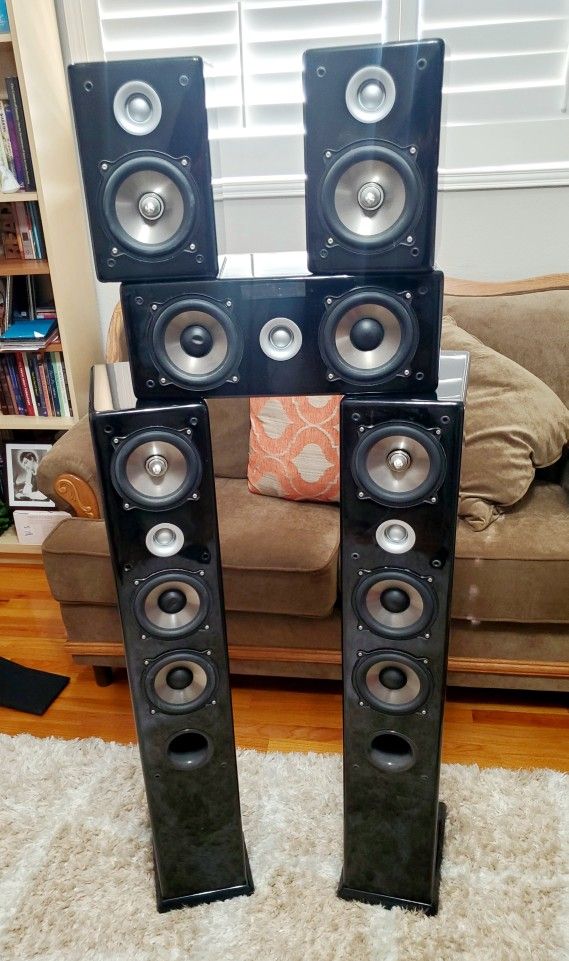 5 piece Piano Finish Speaker  Home Theater and Vocals System