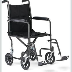 Medline Durable Folding Steel Transport Wheelchair with Swing-Away Footrests, 19-Inch Seat Width, Black Frame, Black Upholstery