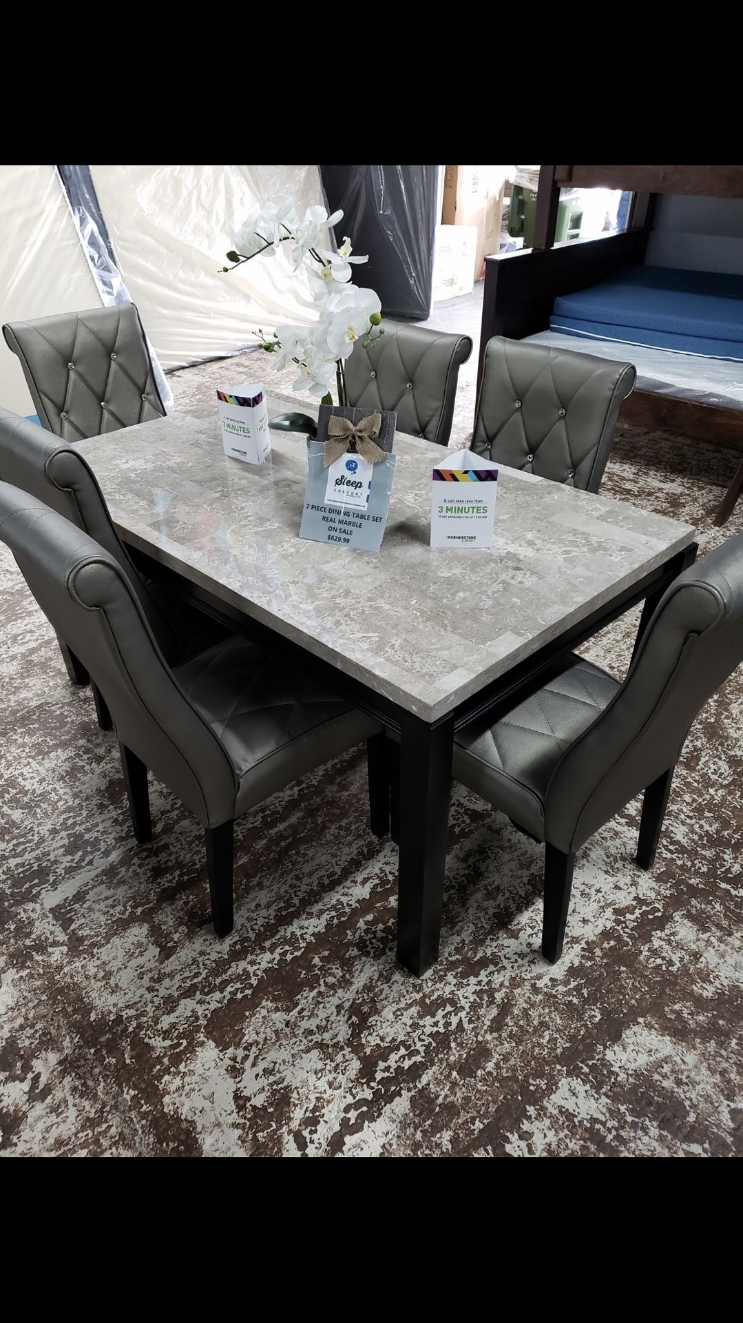 7 piece dining table real marble top on sale $630