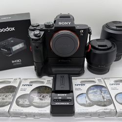 📸 Sony A7II Full Frame Camera Bundle – 2 Lenses + Battery Grip + Tiffen Filters + 3 Batteries + Godox Flash