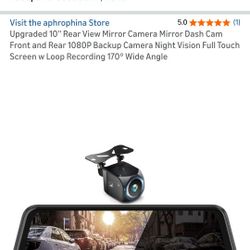 Upgraded 10'' Rear View Mirror Camera Mirror Dash Cam Front and Rear 1080P Backup Camera Night Vision Full Touch Screen w Loop Recording 170° Wide Ang