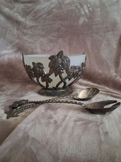 Godinger Silver Art Co. Palm Tree Salad Bowl & Server Set