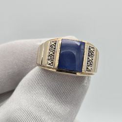 10 K GOLD  Men's Ring Blue Stone