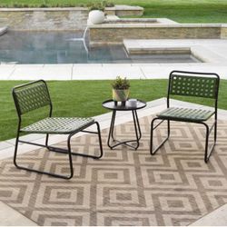Kinger Home 3-Piece Outdoor Patio Bistro Table and Chairs Set of 2, Rattan Wicker Cast Aluminum Patio Furniture, Green