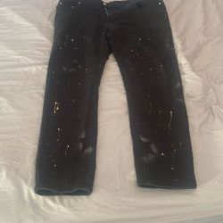 GINZOUS Men Star Painted Black Stretch Denim Slim Straight Jeans
