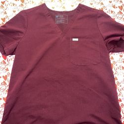 FIGS Catarina One-Pocket Burgundy Scrub Top FW1000 Women's Size Large
