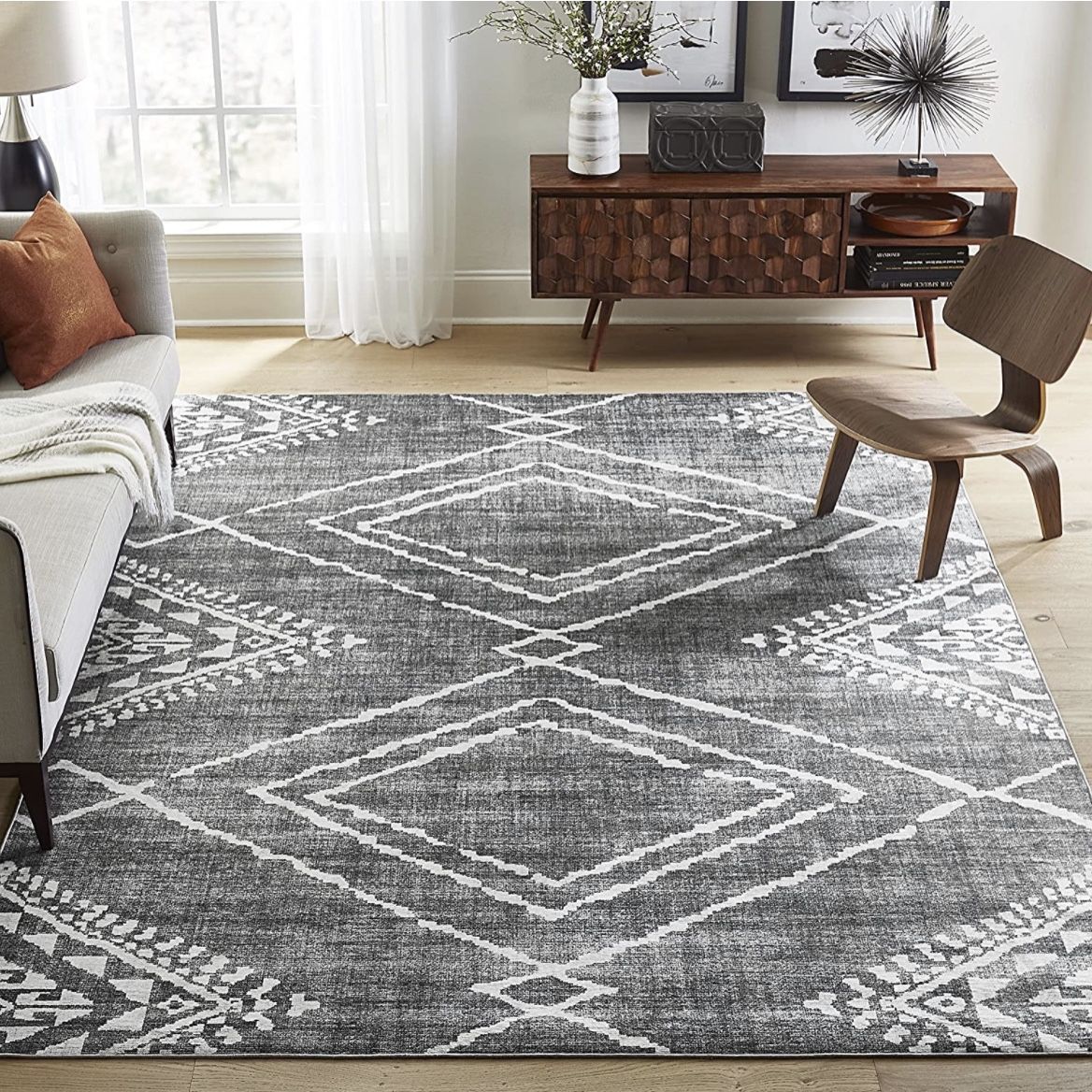 ReaLife Machine Washable Rug Stain Resistant, Non-Shed Eco-Friendly, Non -Slip, Family  Pet Friendly Moroccan Diamond Gray, 7'6