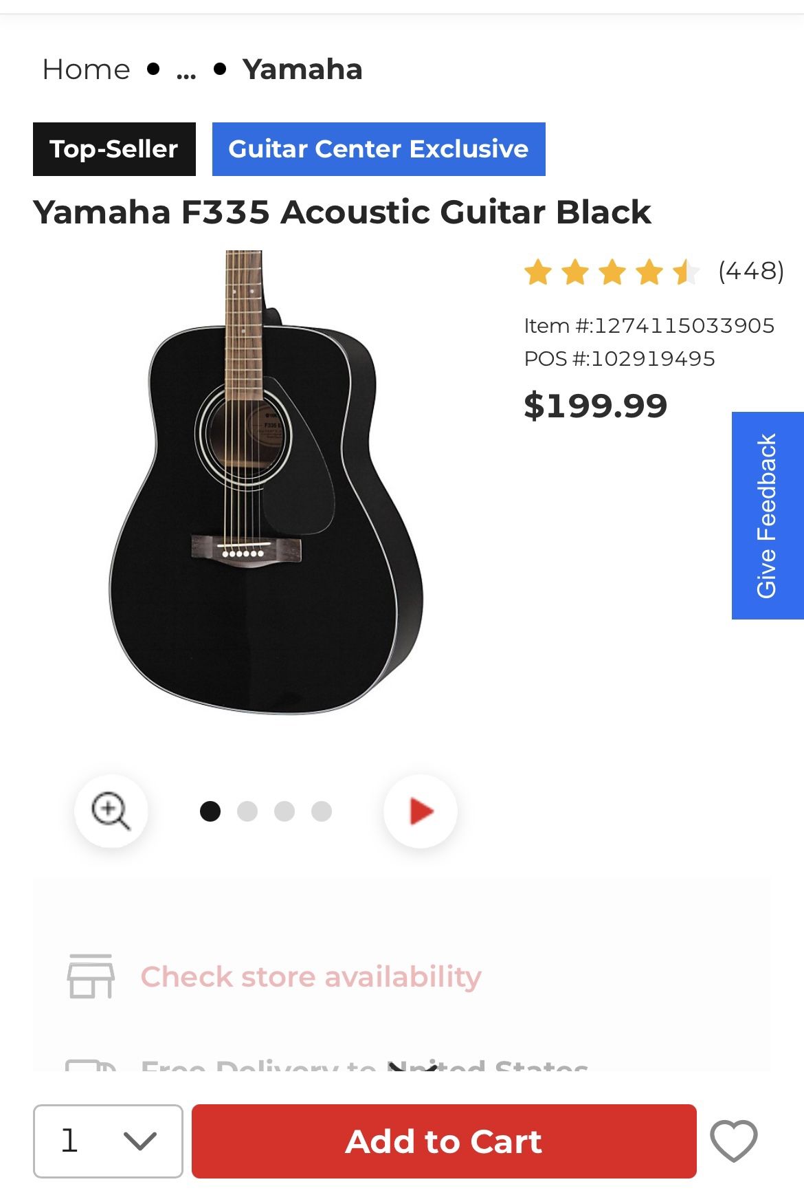 Black Yamaha F335 Acoustic Guitar
