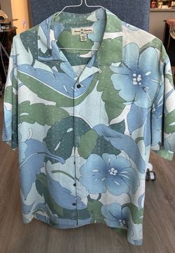 Tommy Bahama Men's 100% Silk Hawaiian Camp Shirt Blue Green Floral Size L