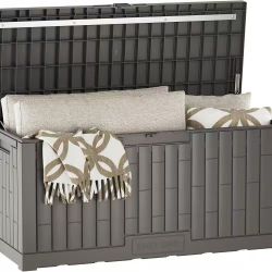 EAST OAK 120 Gallon Outdoor Storage Box | Large Resin Deck Box with Reinforced Stainless Steel Support | Waterproof & UV-Resistant Patio Storage Box f