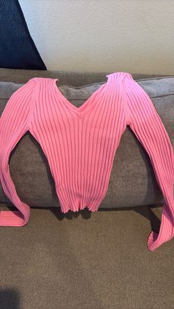 Pink Ribbed Knit Crop Sweater
