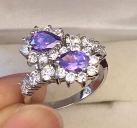 Amethyst and CZ Diamond Ring