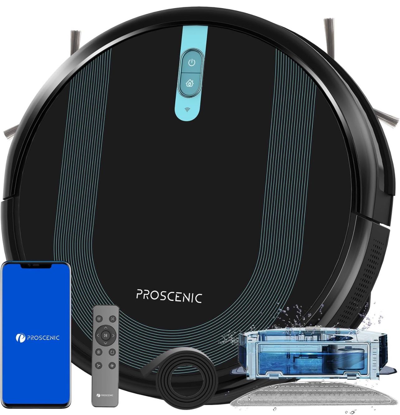 Proscenic 850T WiFi Robot Vacuum and Mop with Gyro Navigation, Boundary Strip, Self-Charging - for H