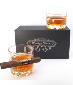 Elymay’s Whiskey Glasses W/Cigar Holder