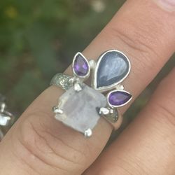 Moonstone And Amethyst Ring 