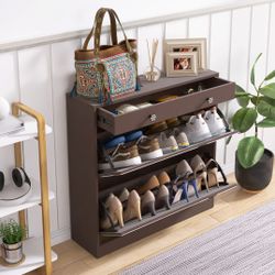 Mirror Shoe Cabinet with 2 Tier Drawers, Mirror Shoe Rack With 1 Drawer Storage, Mirror Shoe Organizer with 2 Layers In a Drawer for Entrance, Entrywa