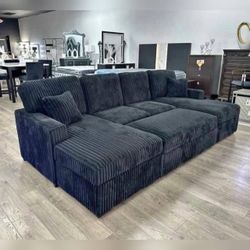 Black Corduroy sectional pull out sofa bed sleeper sofa